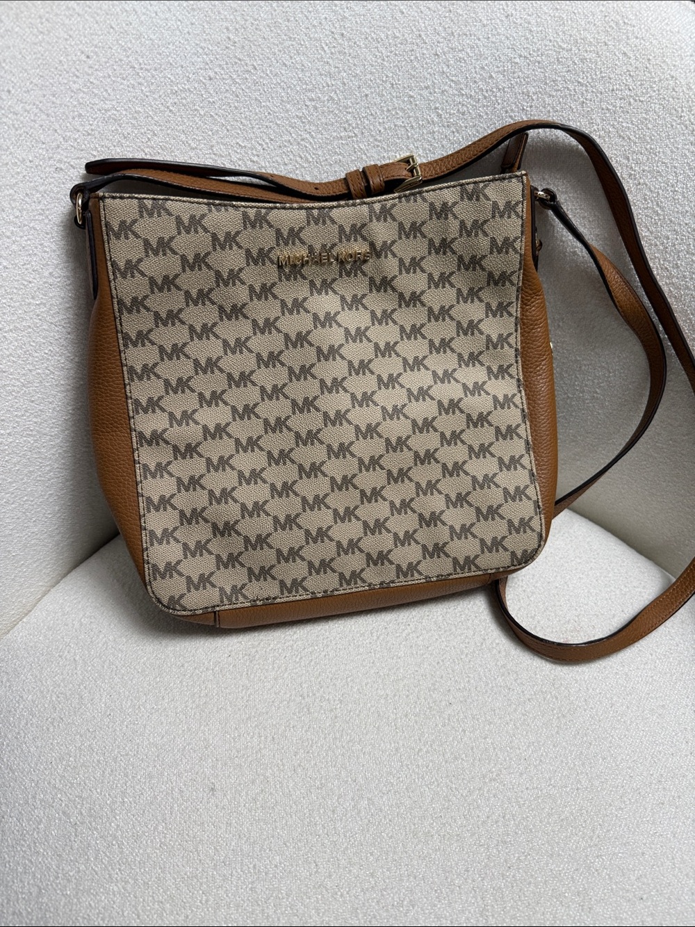 Michael Kors Tan & Beige MK Logo Crossbody Bag